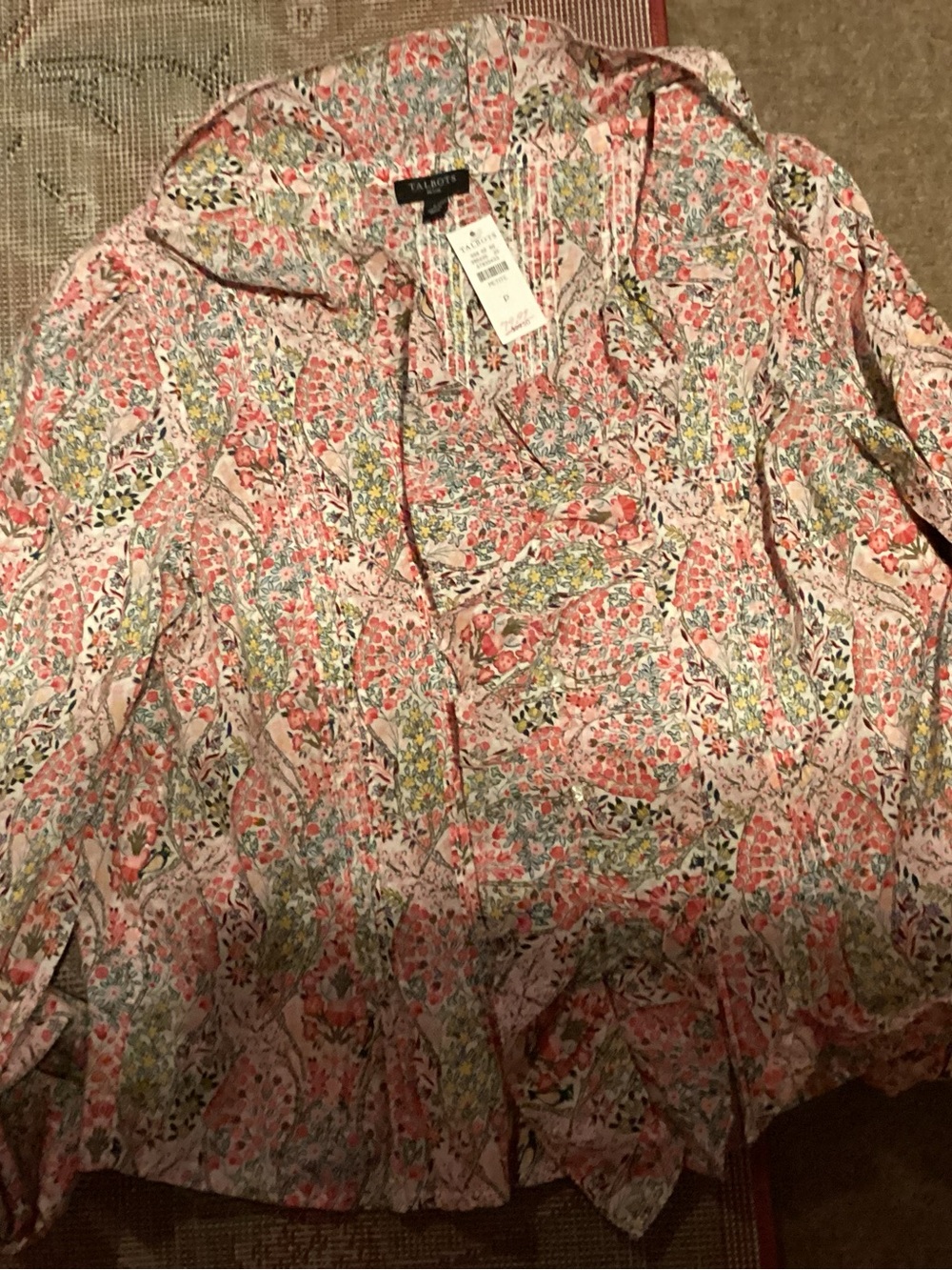 Talbots Pink Floral Pintuck Button-Front Top